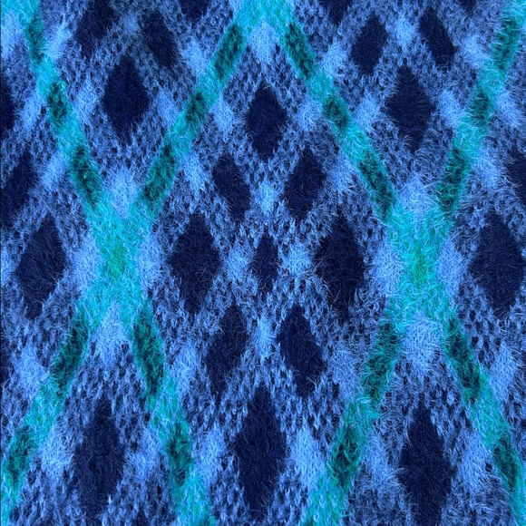 Aerie Flurry Oversized Argyle Sweater Fuzzy Winter Cozy Blue Crewneck Top XXS - Picture 4 of 11
